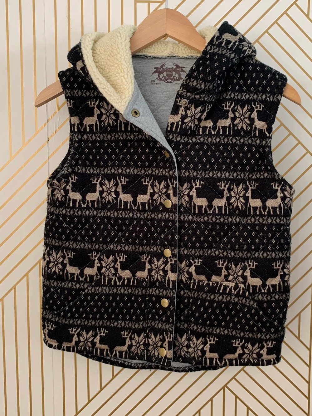 Free People Quilted Reindeer Fair Isle Vest Cotton blend snow flakes gorpcore